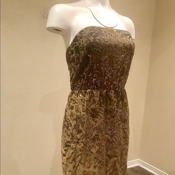 BCBG Maxazria Gold Sequin Strapless Dress NWT - Picture 4 of 7